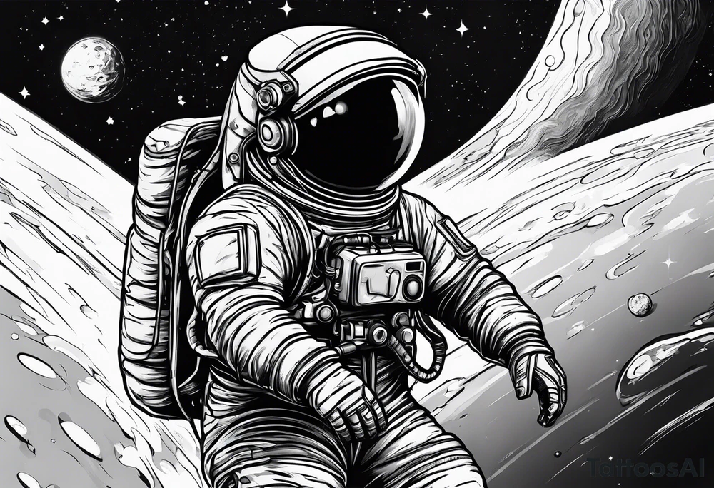 Astronaut floating in space without a helmet tattoo idea
