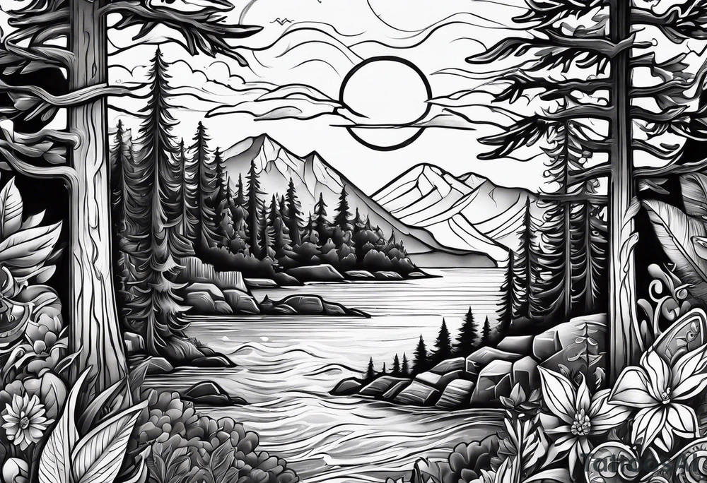 Chicano inspired Tattoo that incorporates love for family and importance of building wealth. Include elements of the Pacific Northwest Forrest tattoo idea