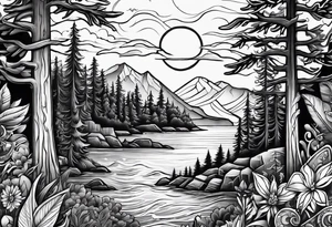 Chicano inspired Tattoo that incorporates love for family and importance of building wealth. Include elements of the Pacific Northwest Forrest tattoo idea