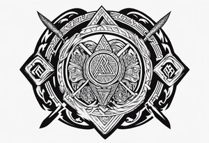 Valhalla  round shield axe
Valknut sword dragon head tattoo idea