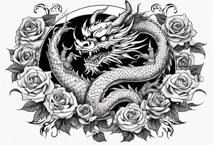 full Japanese dragon with moon and roses tattoo idea
