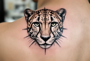 cheetah with the number 62 incorporated in its fur around the dots tattoo idea