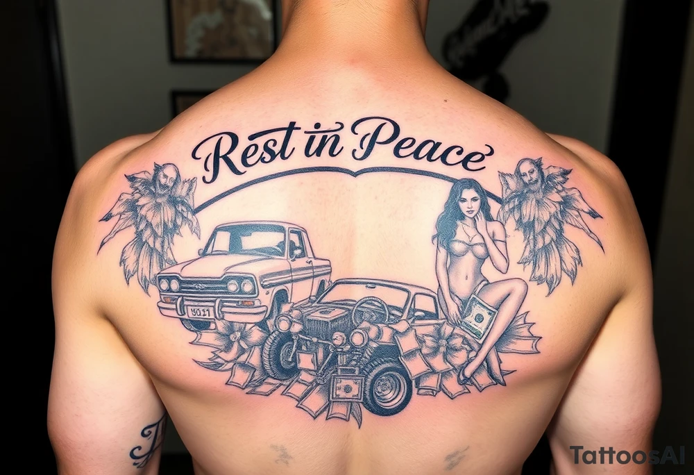 Rest in peace dad lowrider cars and 
girls and money tattoo idea