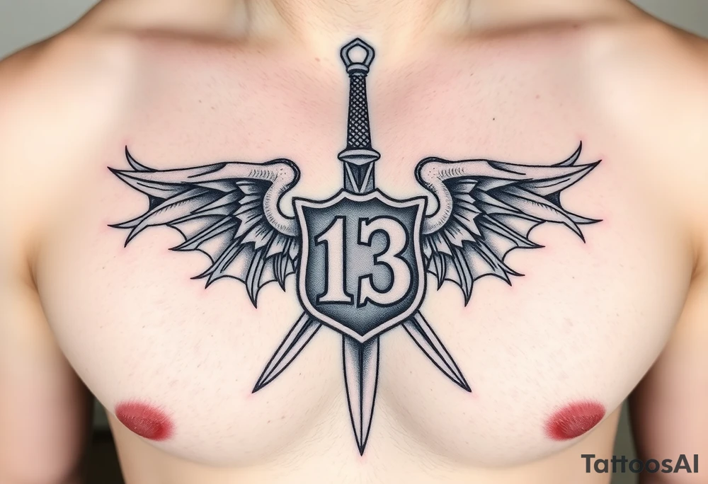 The Number 13, The Toledo Mudhens Baseball Team, And Demonic And Midevel dagger Featurs Made Into A Big Family Crest from Ireland tattoo idea