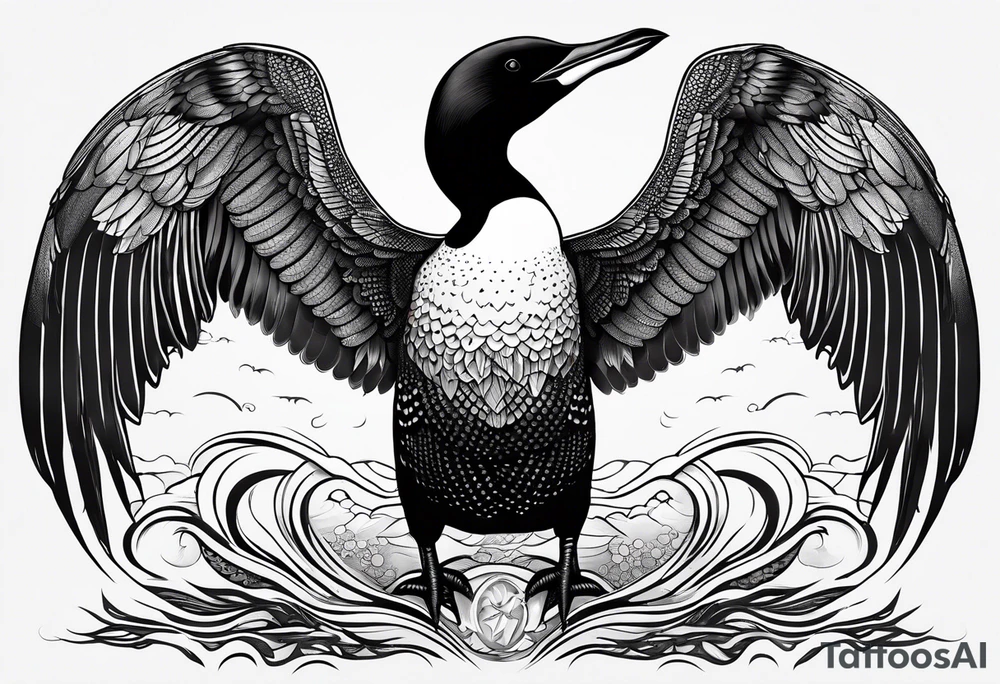 A loon with its wings spread looking badass and tough tattoo idea