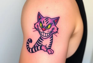 colourful Cheshire Cat from Alice in Wonderland, tattoo idea