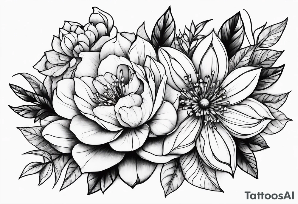 Neotraditional flowers tattoo idea