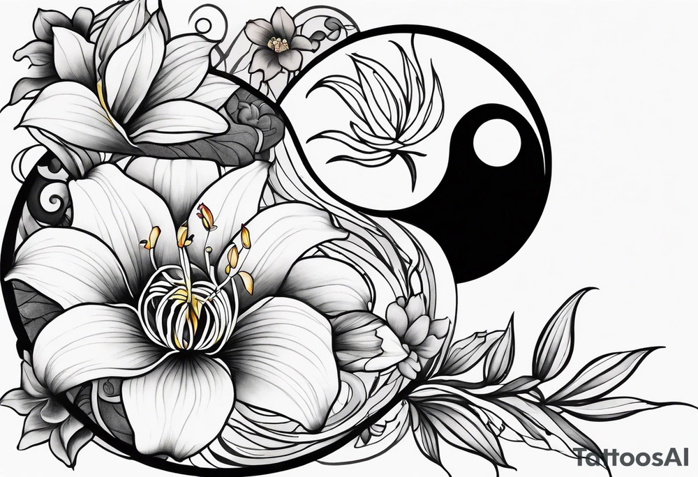 Half of Yin Yang incorporated 
Lilies tattoo idea