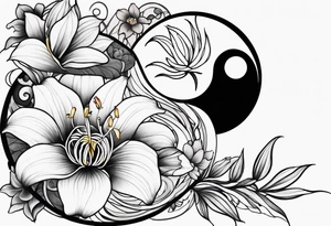 Half of Yin Yang incorporated 
Lilies tattoo idea