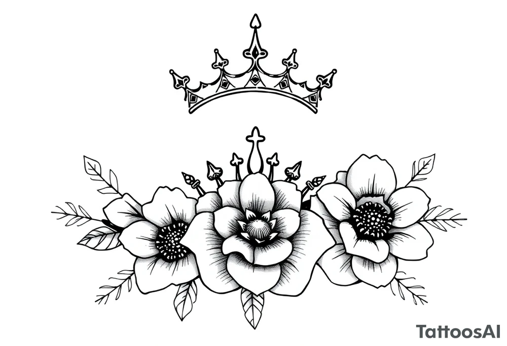 detailed beautiful gothic boho flowers with gorgeous crown tattoo idea