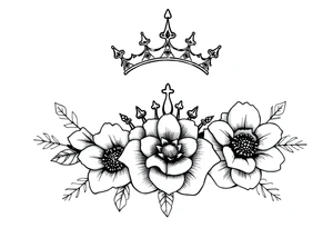 detailed beautiful gothic boho flowers with gorgeous crown tattoo idea