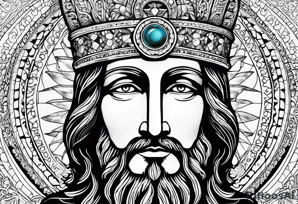haloed head of a flat stern Byzantine Christ with all-demanding eyes. tattoo idea