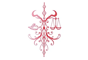 Tattoo that combines the star sign Taurus and Libra ,in red , down the spine tattoo idea