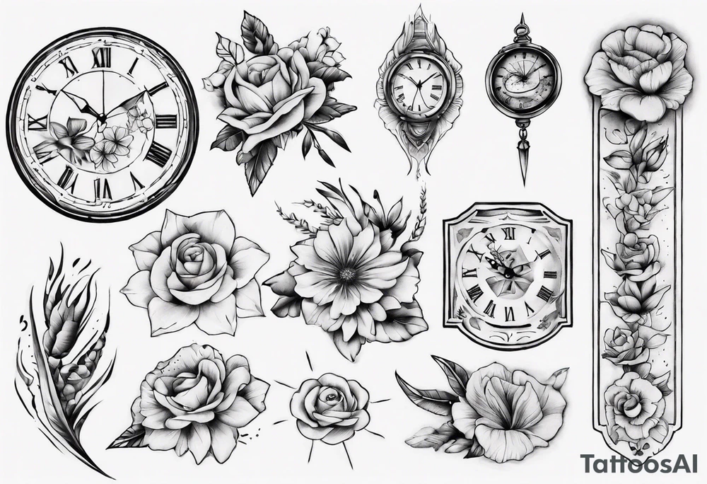 RELOJ DE ARENA CON FLORES tattoo idea