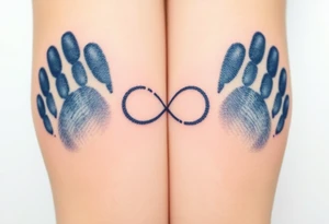 Two overlapping fingerprints in shades of navy blue and silver, forming an infinity symbol, representing an unbreakable bond tattoo idea