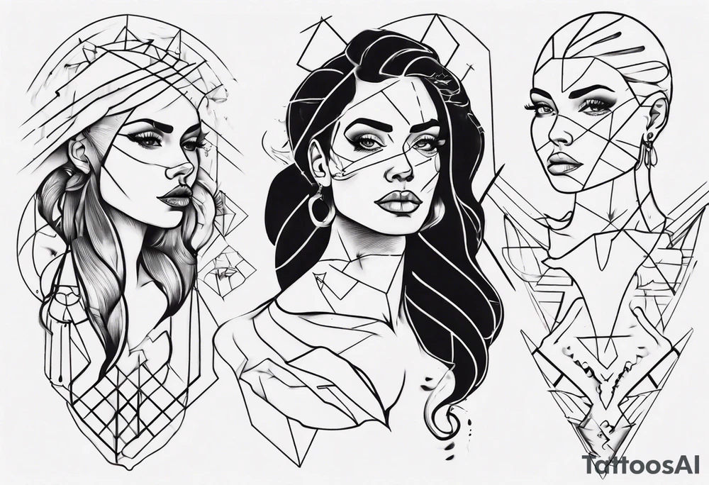 Woman portrait outlined tattoo idea