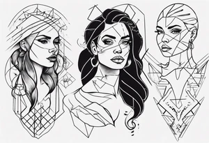 Woman portrait outlined tattoo idea