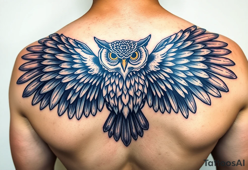 Majestic owl with huge wings spread out tattoo idea