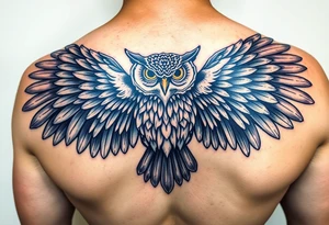 Majestic owl with huge wings spread out tattoo idea