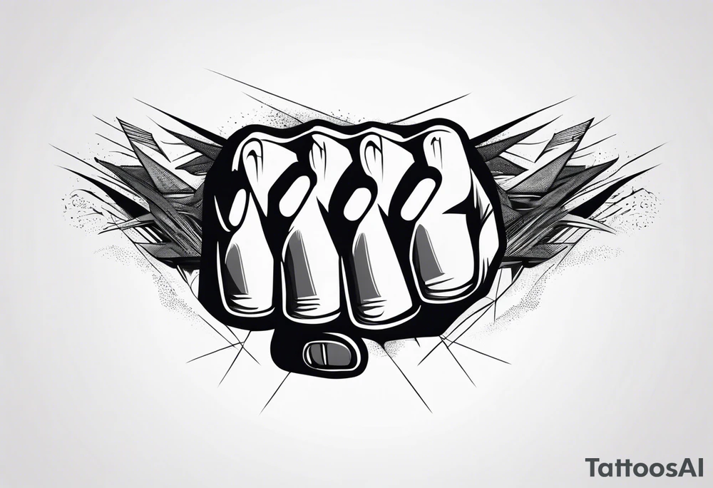 A clenched fist on the back using negative space techniques tattoo idea
