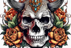 Half lion half skull,  demons, flowers tattoo idea