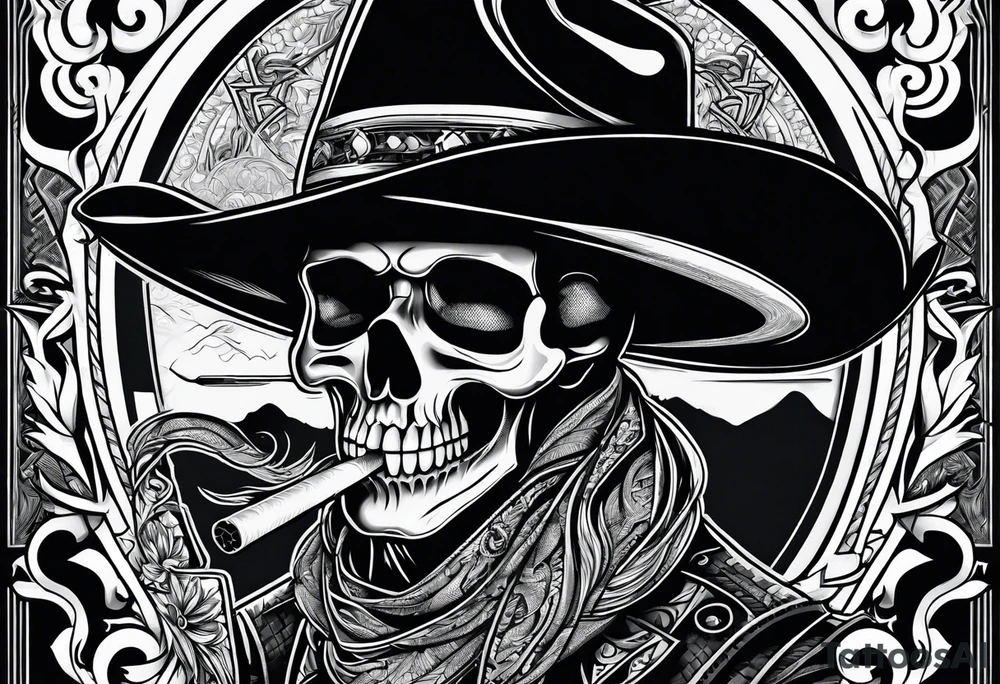 cowboy skull smoking a cigarette tattoo idea