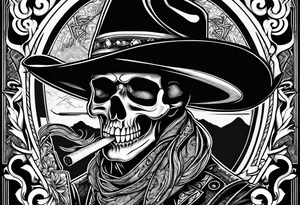 cowboy skull smoking a cigarette tattoo idea