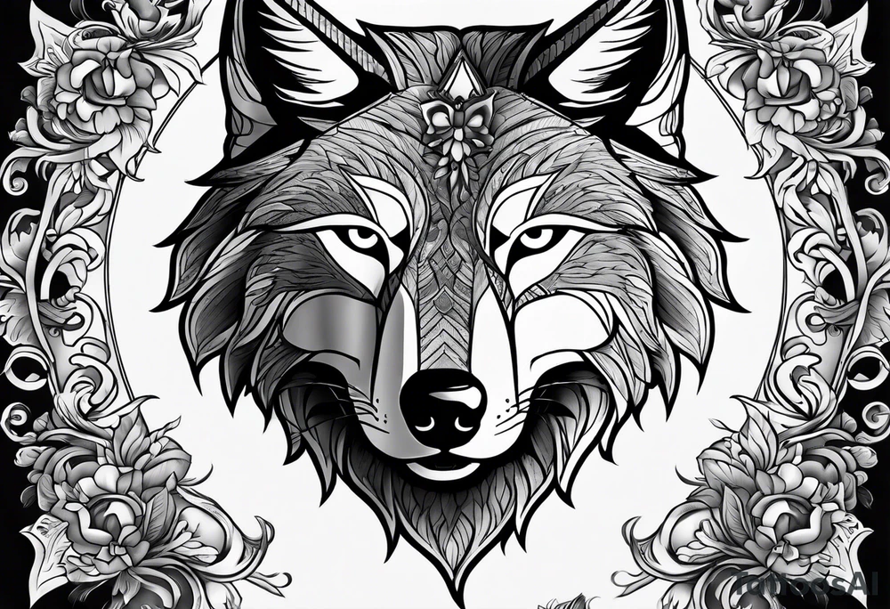 full chest,grey wolf,turkish tattoo idea