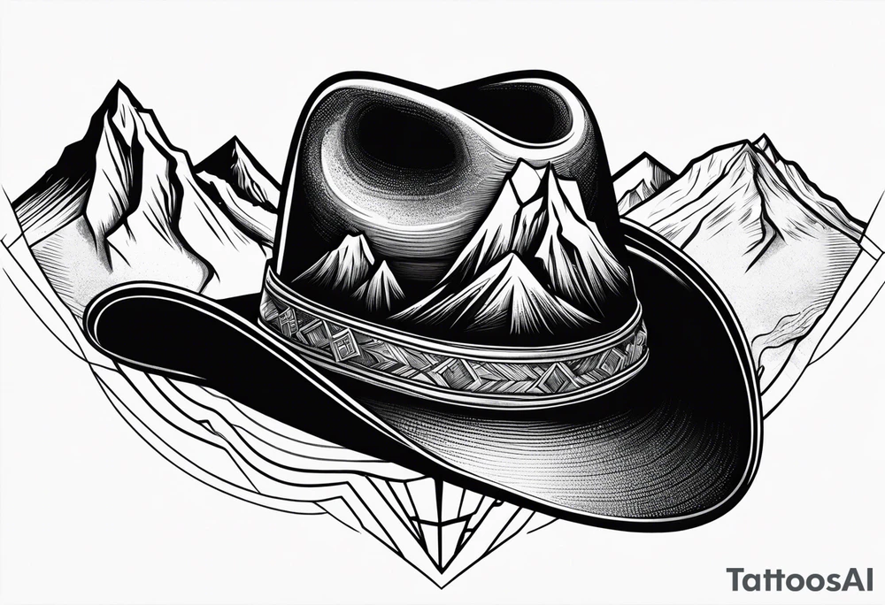cowboy hat with mountains in it tattoo idea
