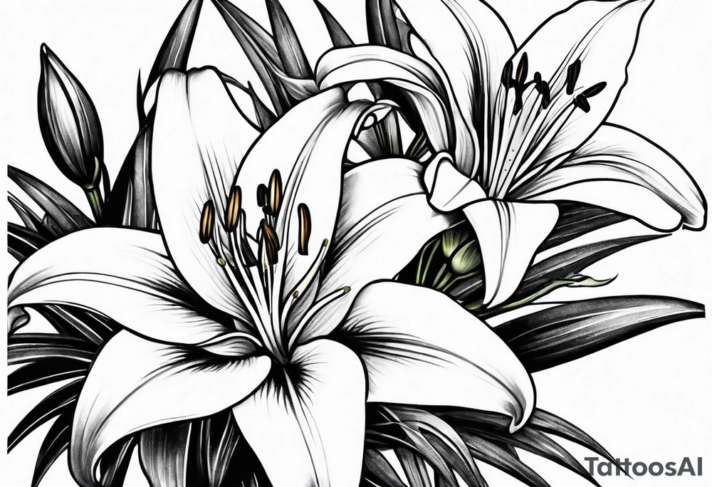 Lilies and bulbs with long thorns tattoo idea