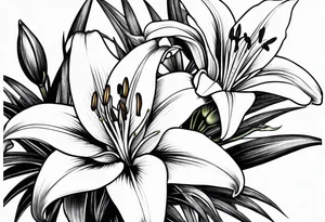 Lilies and bulbs with long thorns tattoo idea