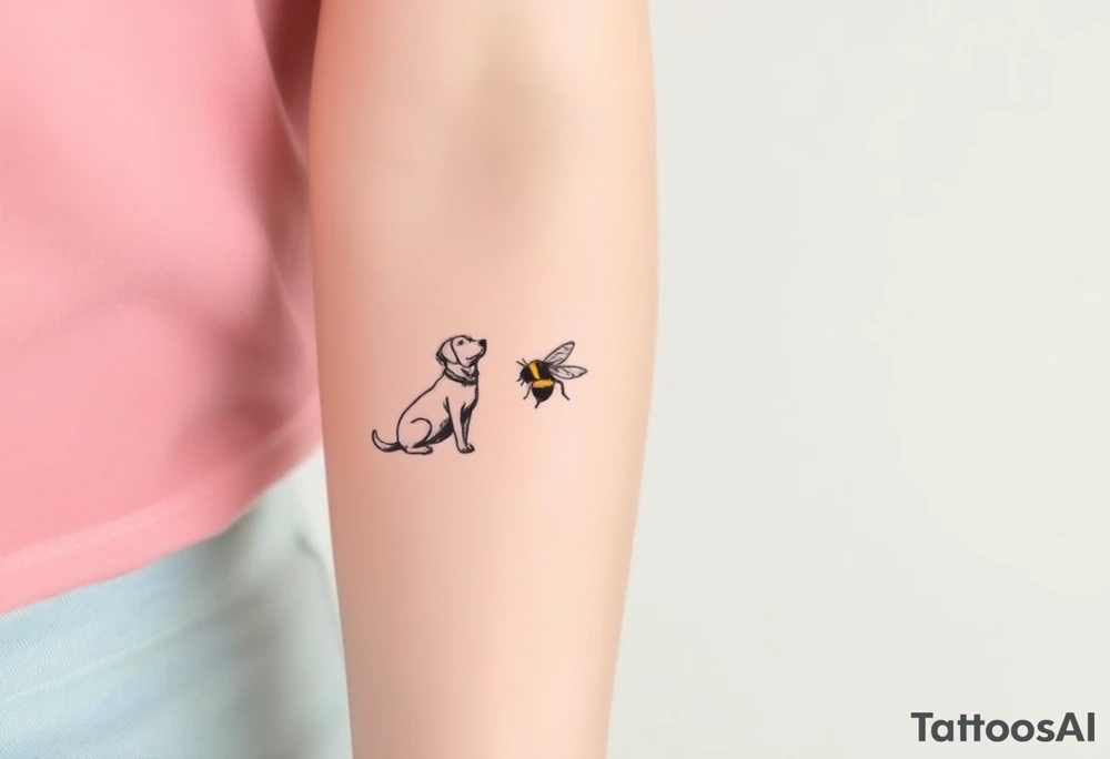 brown lab sniffing or chasing a bumble bee tattoo idea