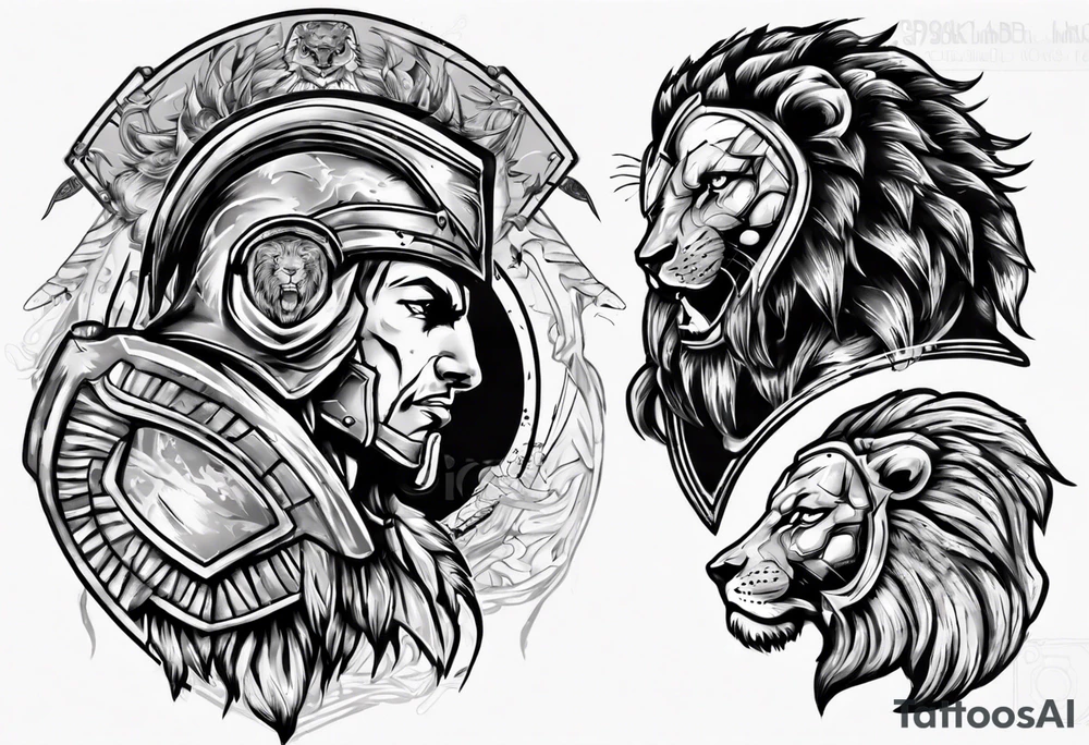 Spartan soldier with the head of a lion tattoo idea