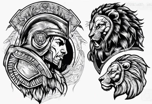 Spartan soldier with the head of a lion tattoo idea