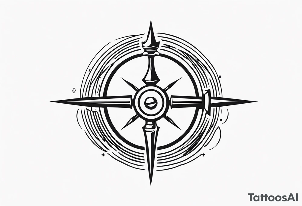 minimal cyber sigilism round pointy swords shoulder design tattoo idea