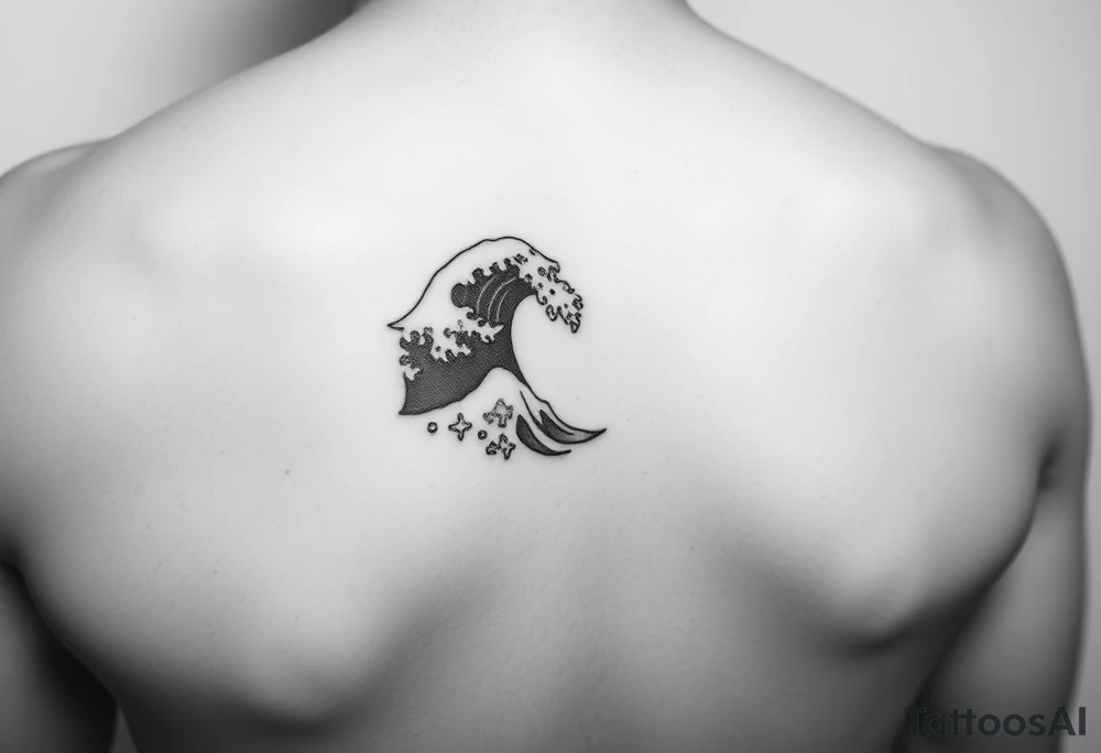 A minimalist tattoo the wave emoji placed on the upper arm tattoo idea