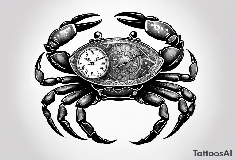 Zodiac crab with clock inside ree of life tattoo idea