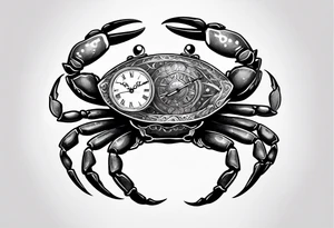 Zodiac crab with clock inside ree of life tattoo idea