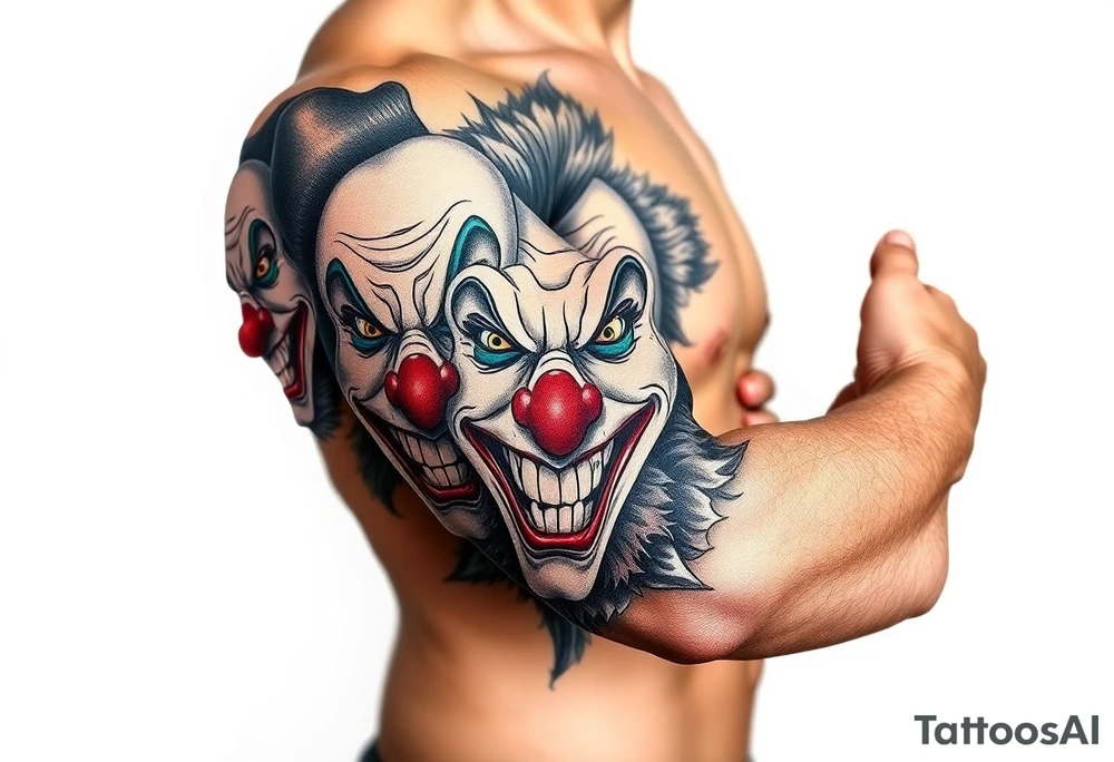 creative collage of different emotional clown faces tattoo idea