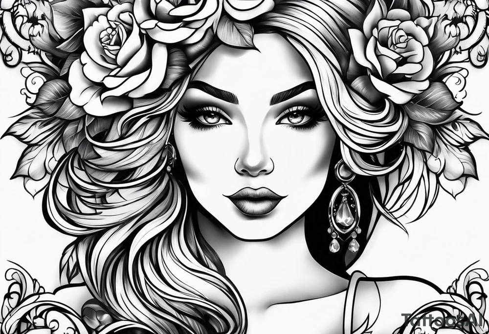 Woman face, traditional tattoo style tattoo idea
