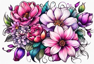 Bright, colorful, lots of pinks and purples flower arm tattoo tattoo idea