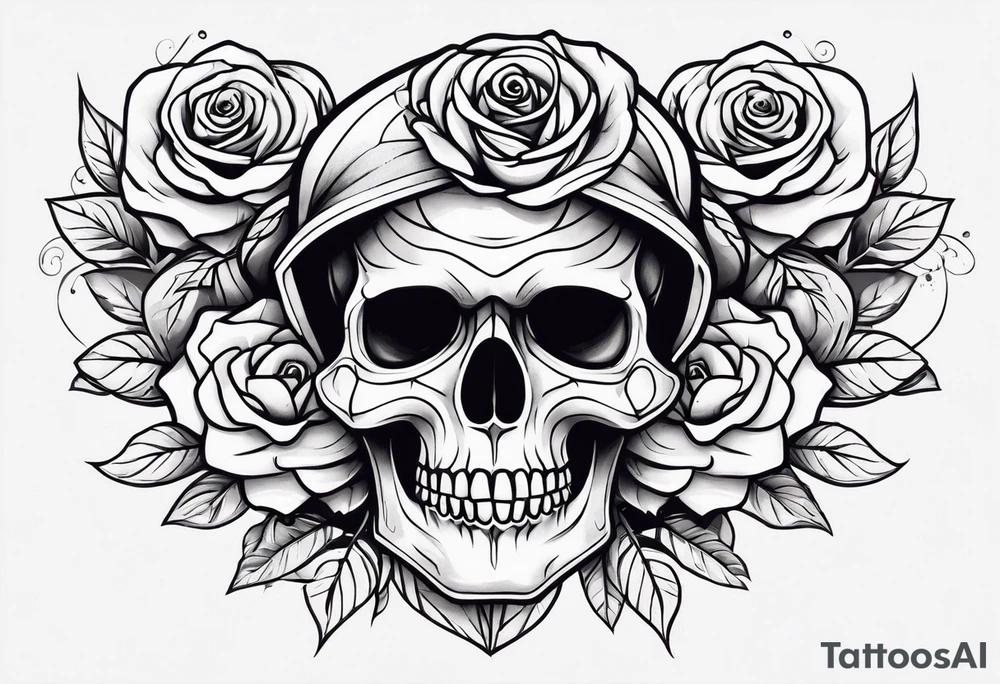 skull and roses and bold tattoo idea
