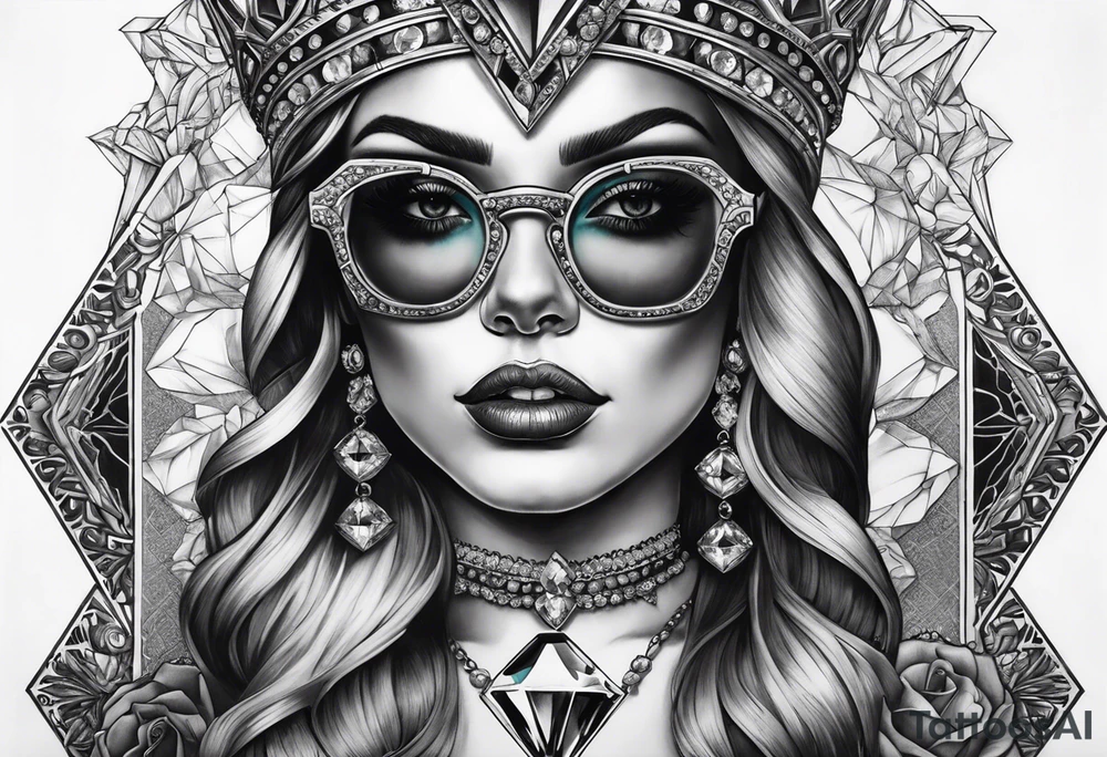 Dead Diamond queen wearing glasses add gemstones make her scarier tattoo idea