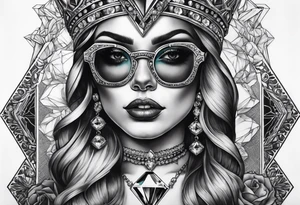 Dead Diamond queen wearing glasses add gemstones make her scarier tattoo idea