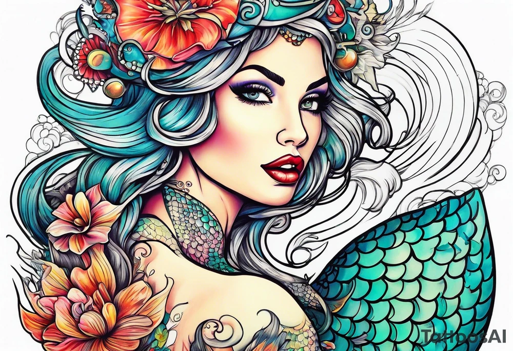 Pin up mermaid tattoo idea