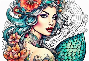 Pin up mermaid tattoo idea