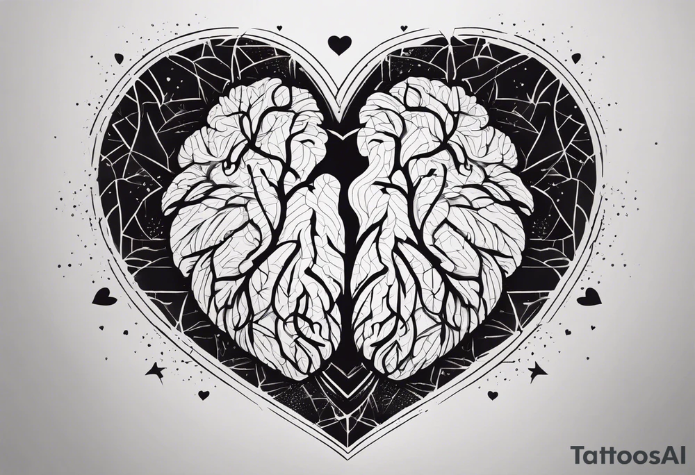 Brain, heart sign, love, heart break makes you strong, worth it, pain makes you stronger, strength with small aspects of plane, travel, wanderlust, cultures, passion, growth, family inside the heart, simple tattoo idea