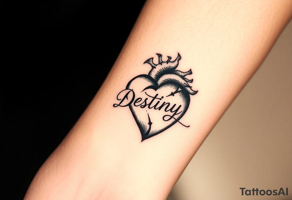 broken heart with destiny’s name tattoo idea