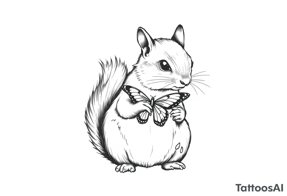 A Squirrel with a butterfly in hands tattoo idea