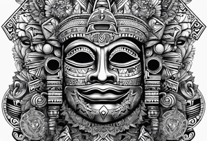 toroids, pyramids, Aztec teaky mask, native, full mask tattoo idea